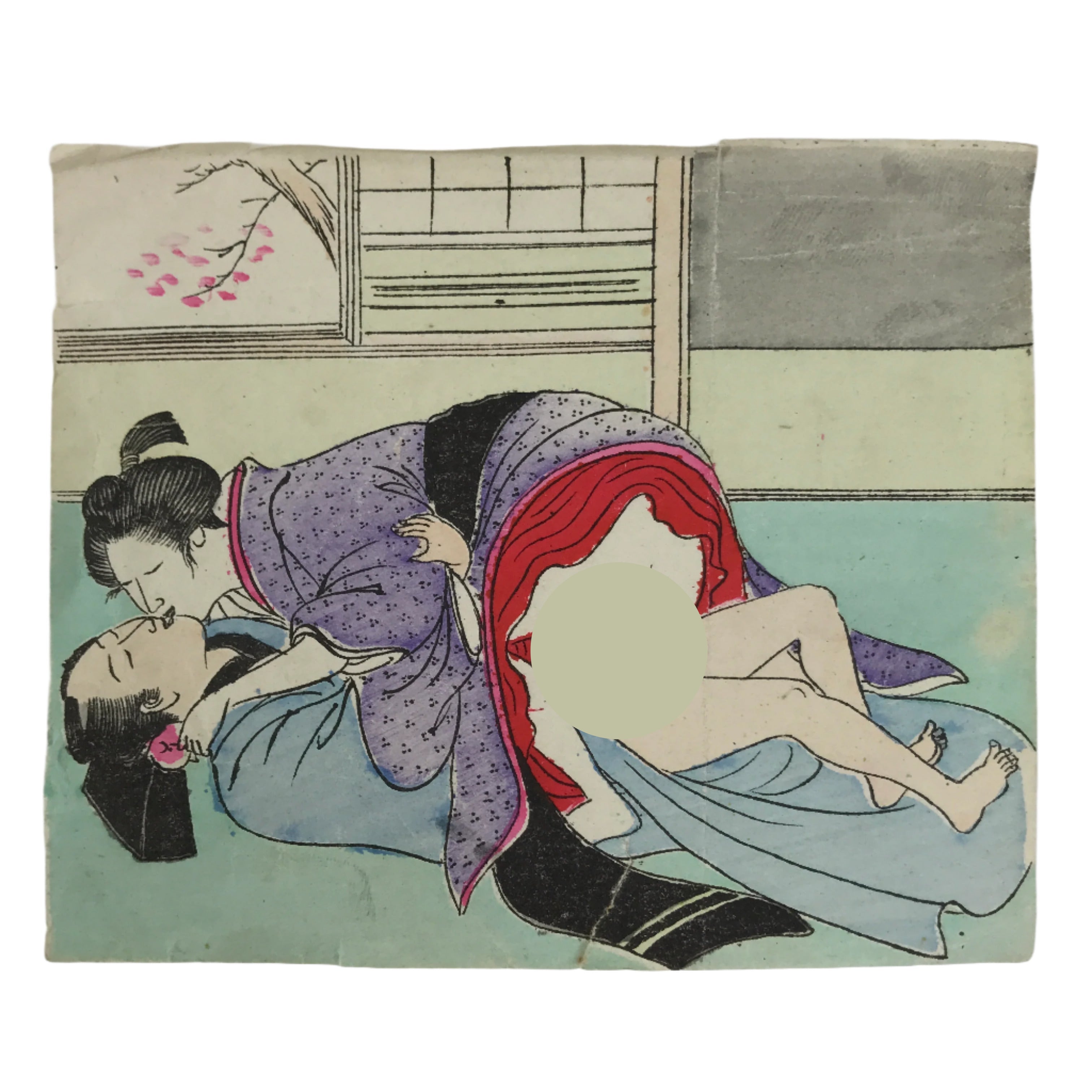 Japanese Shunga Ukiyoe Woodblock Print Reproduction Vtg Erotic Art Kimono FL395