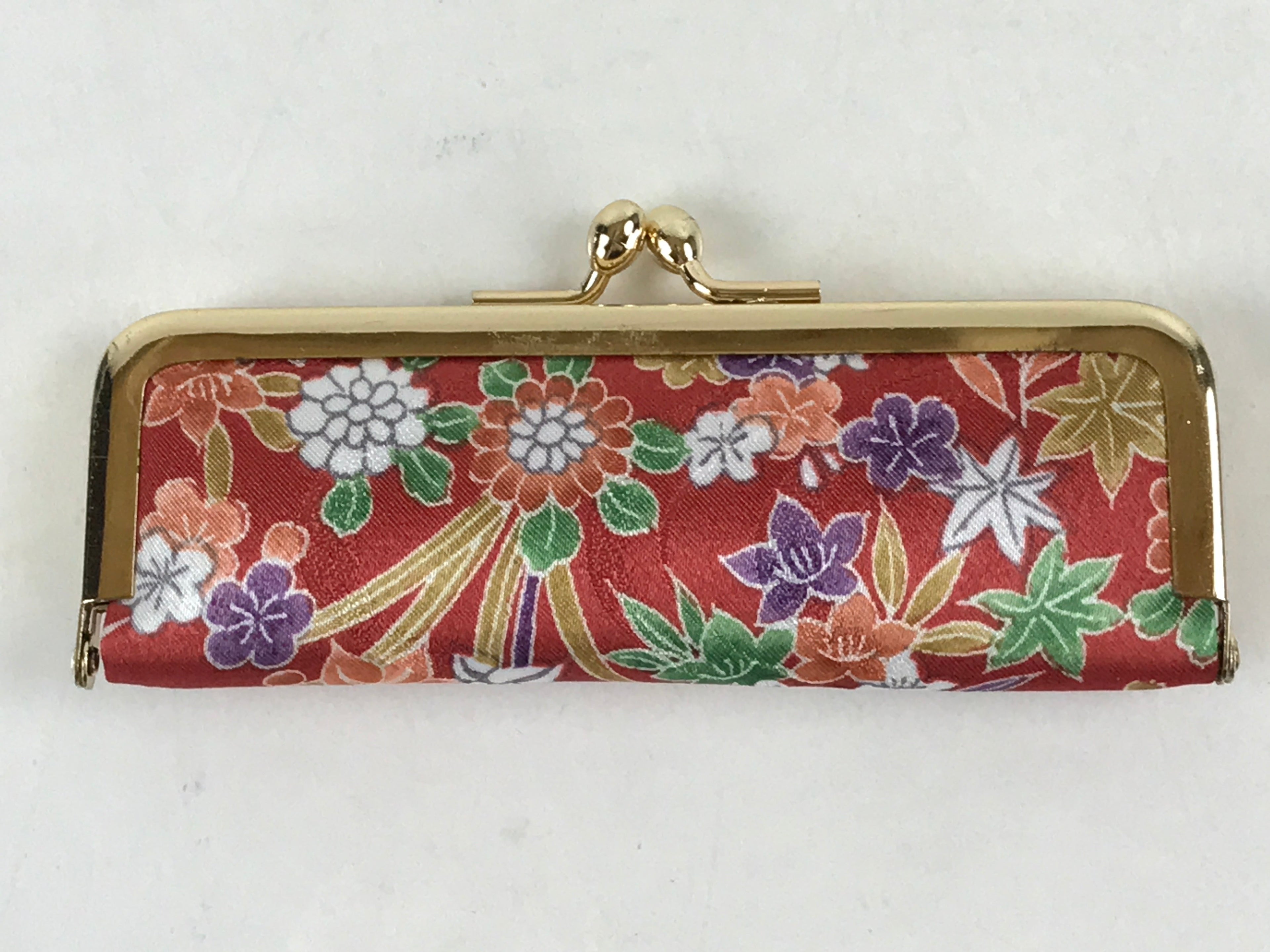 Japanese Signature Hanko Stamp Case Red Ink Kimono Fabric Flower Clasp JK553