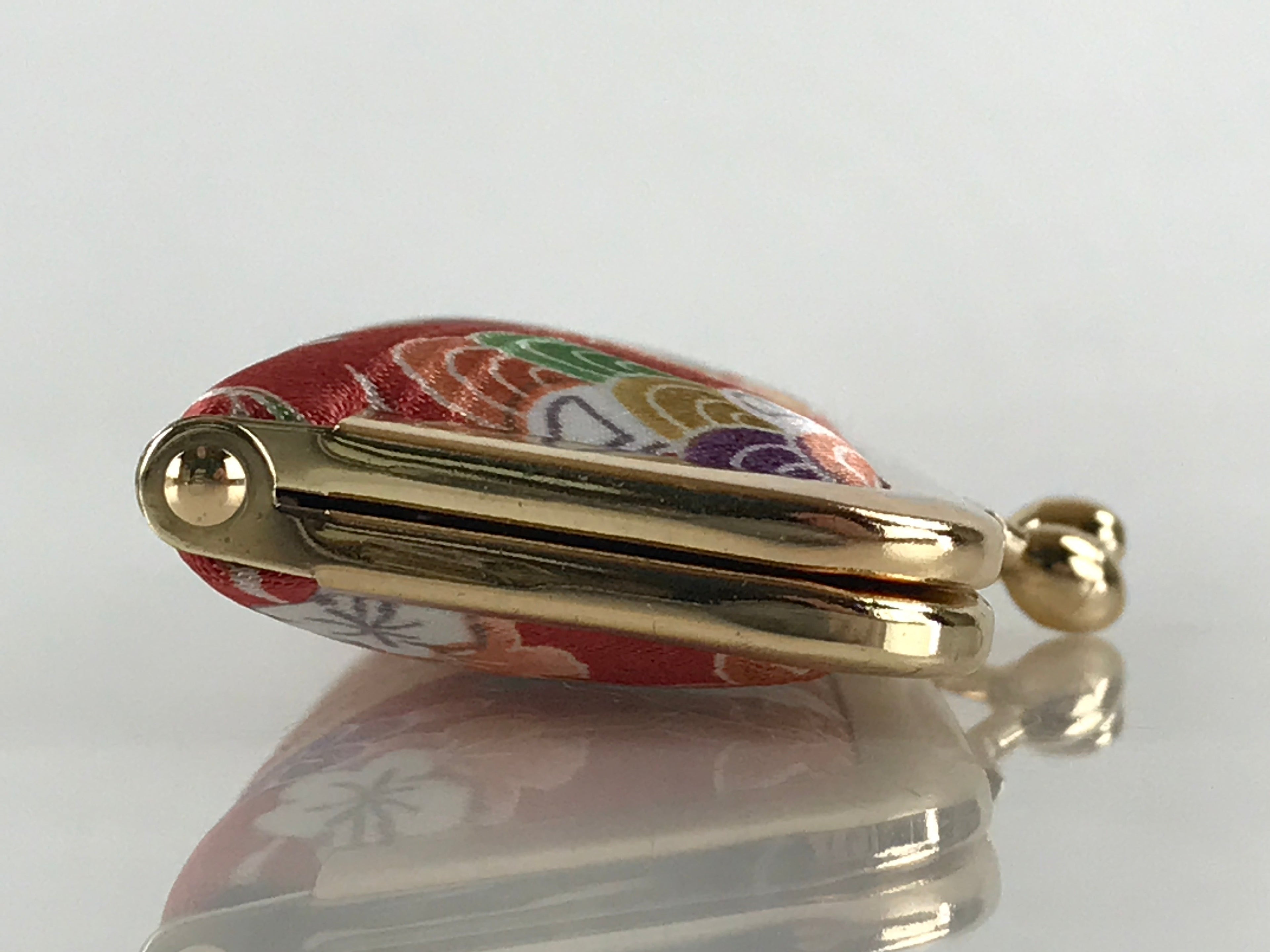 Japanese Signature Hanko Stamp Case Red Ink Kimono Fabric Flower Clasp JK553