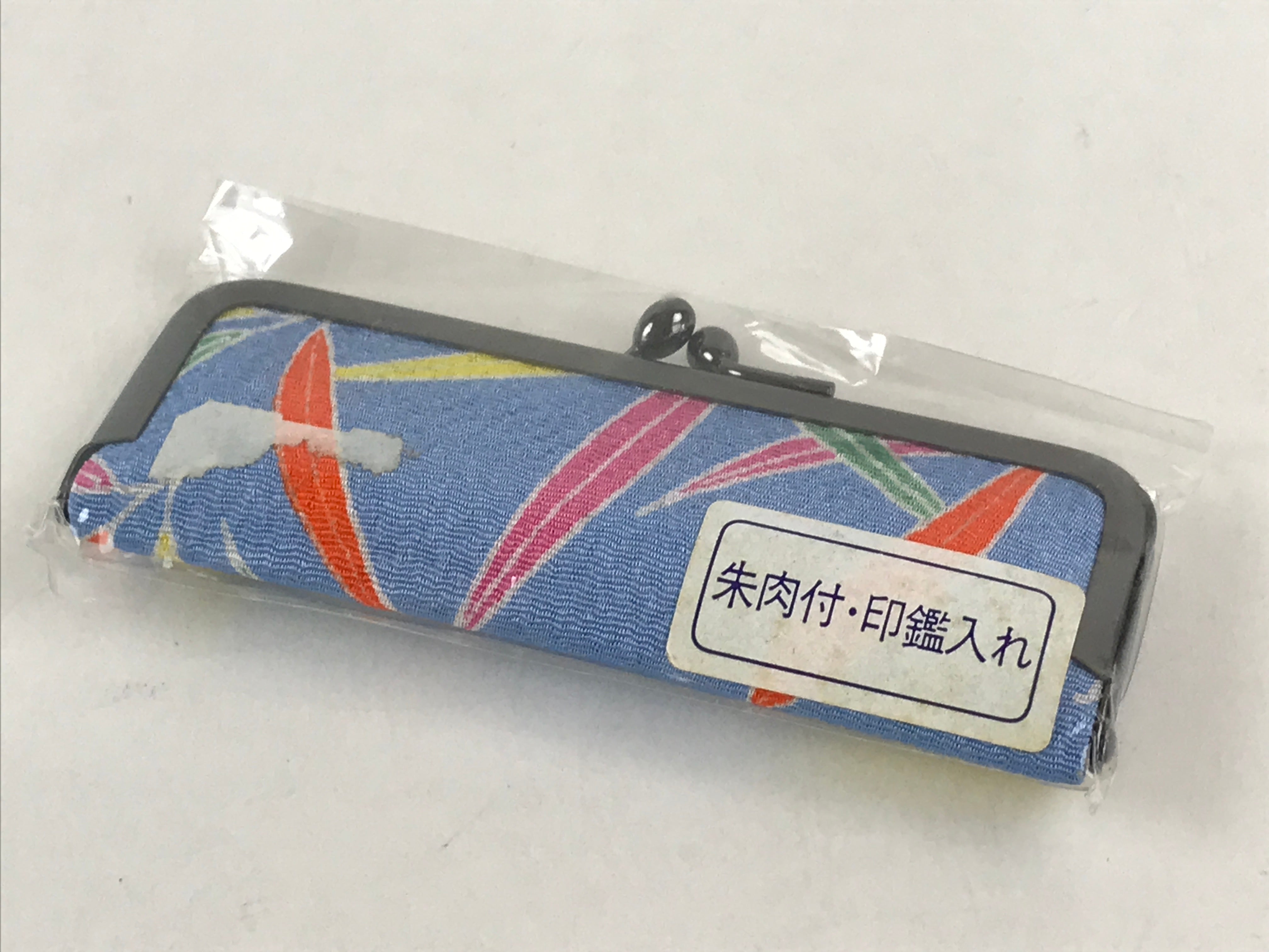 Japanese Signature Stamp Case With Red Ink Kimono Fabric Light Blue Clasp JK551