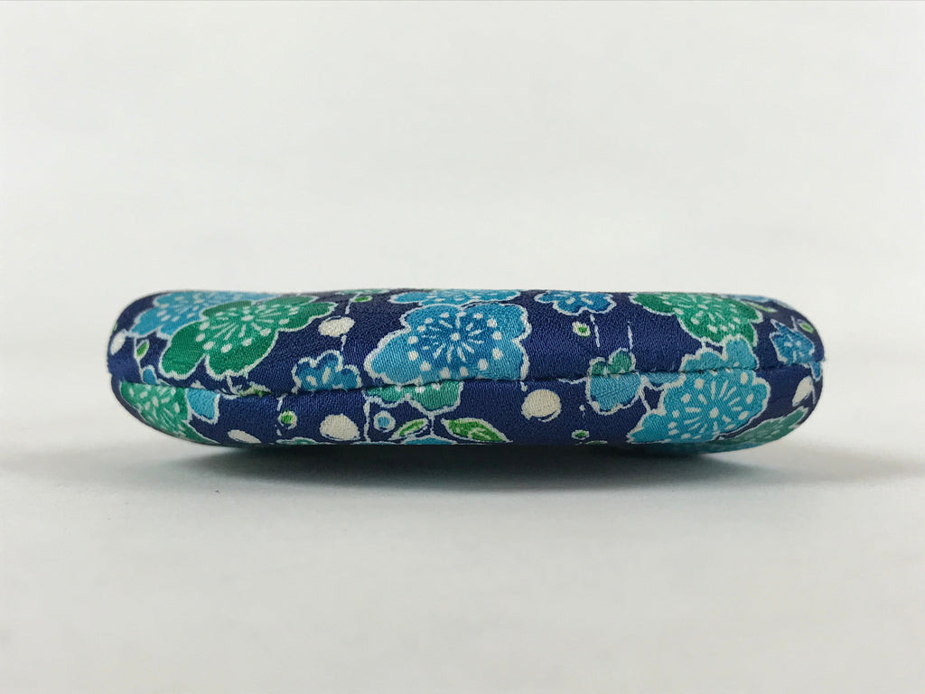 Japanese Silk Coin Purse Vtg Change Pouch Gamaguchi Clasp Blue Flowers KB72