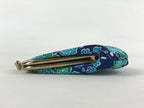Japanese Silk Coin Purse Vtg Change Pouch Gamaguchi Clasp Blue Flowers KB72