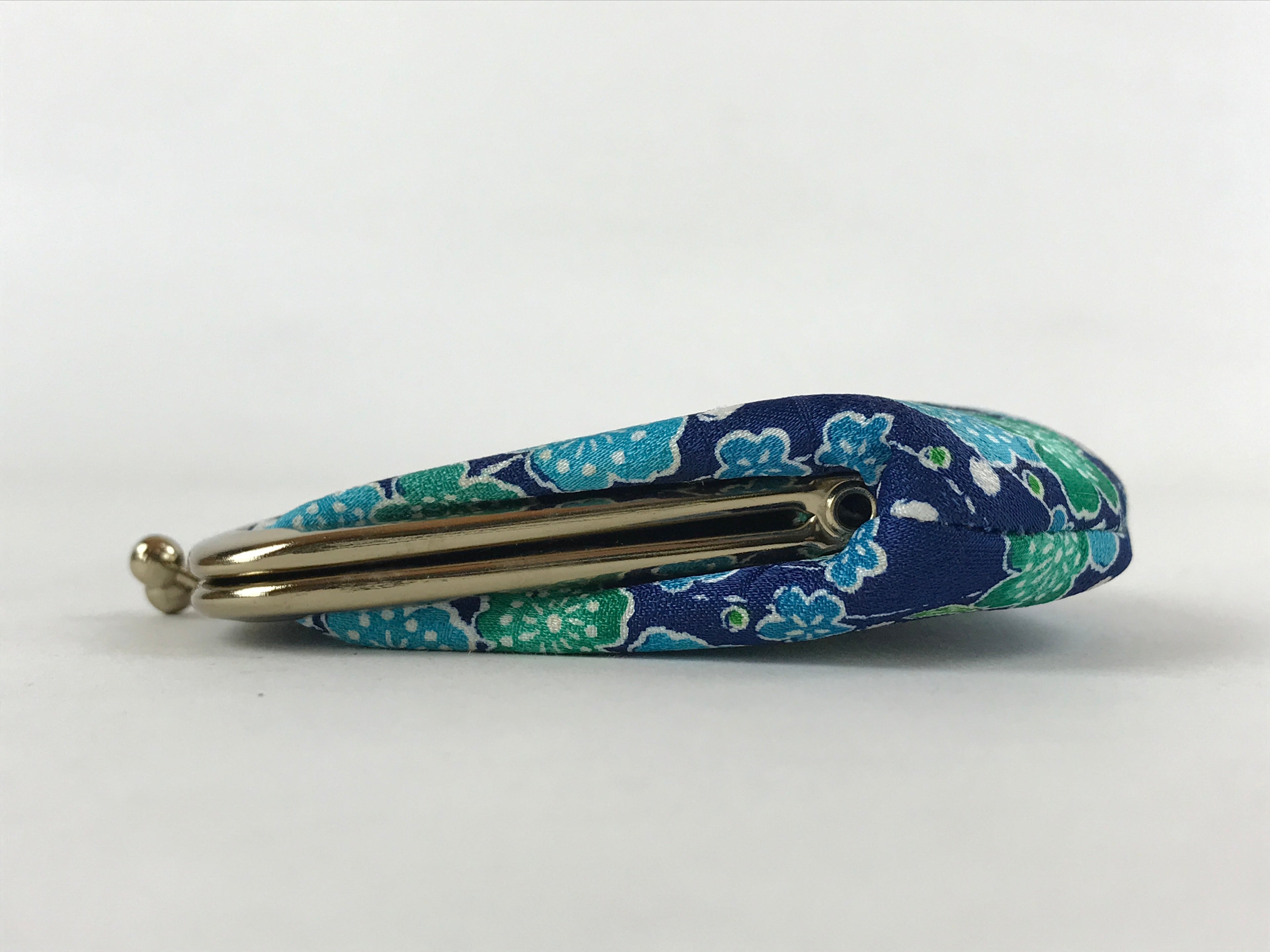 Japanese Silk Coin Purse Vtg Change Pouch Gamaguchi Clasp Blue Flowers KB72