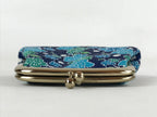 Japanese Silk Coin Purse Vtg Change Pouch Gamaguchi Clasp Blue Flowers KB72