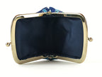 Japanese Silk Coin Purse Vtg Change Pouch Gamaguchi Clasp Blue Flowers KB72