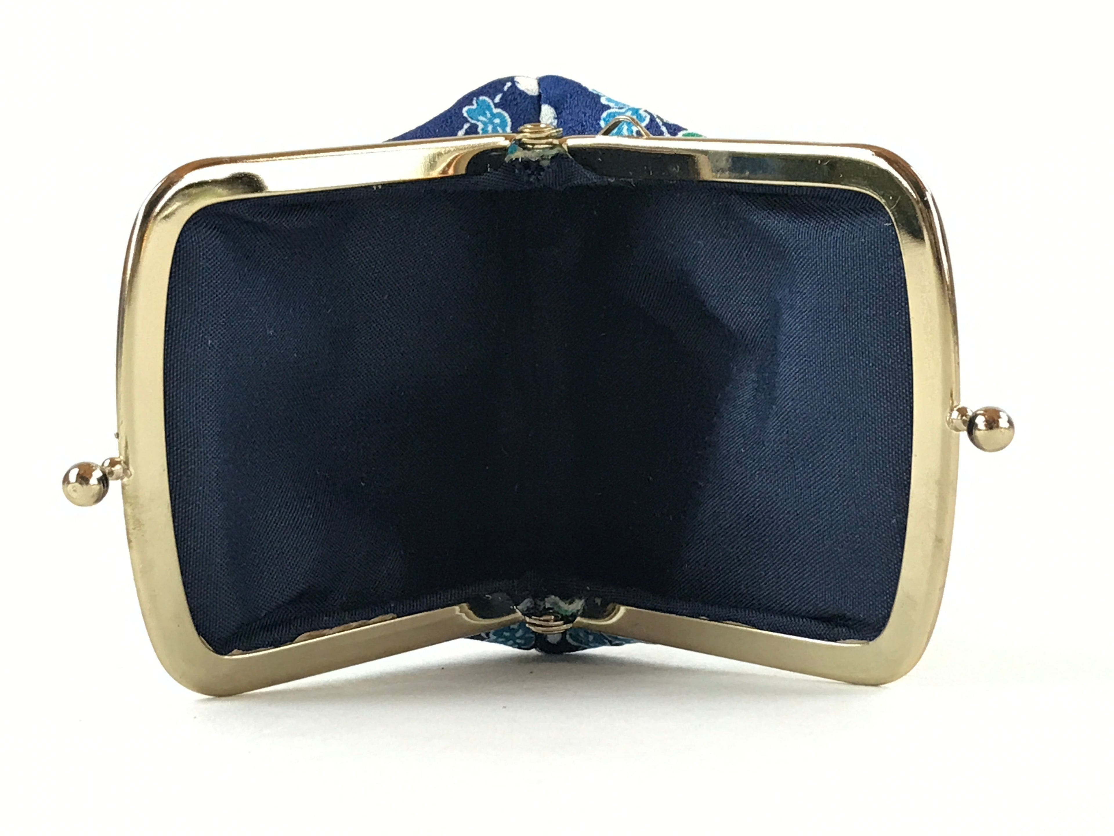 Japanese Silk Coin Purse Vtg Change Pouch Gamaguchi Clasp Blue Flowers KB72