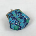 Japanese Silk Coin Purse Vtg Change Pouch Gamaguchi Clasp Blue Flowers KB72