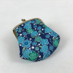 Japanese Silk Coin Purse Vtg Change Pouch Gamaguchi Clasp Blue Flowers KB72