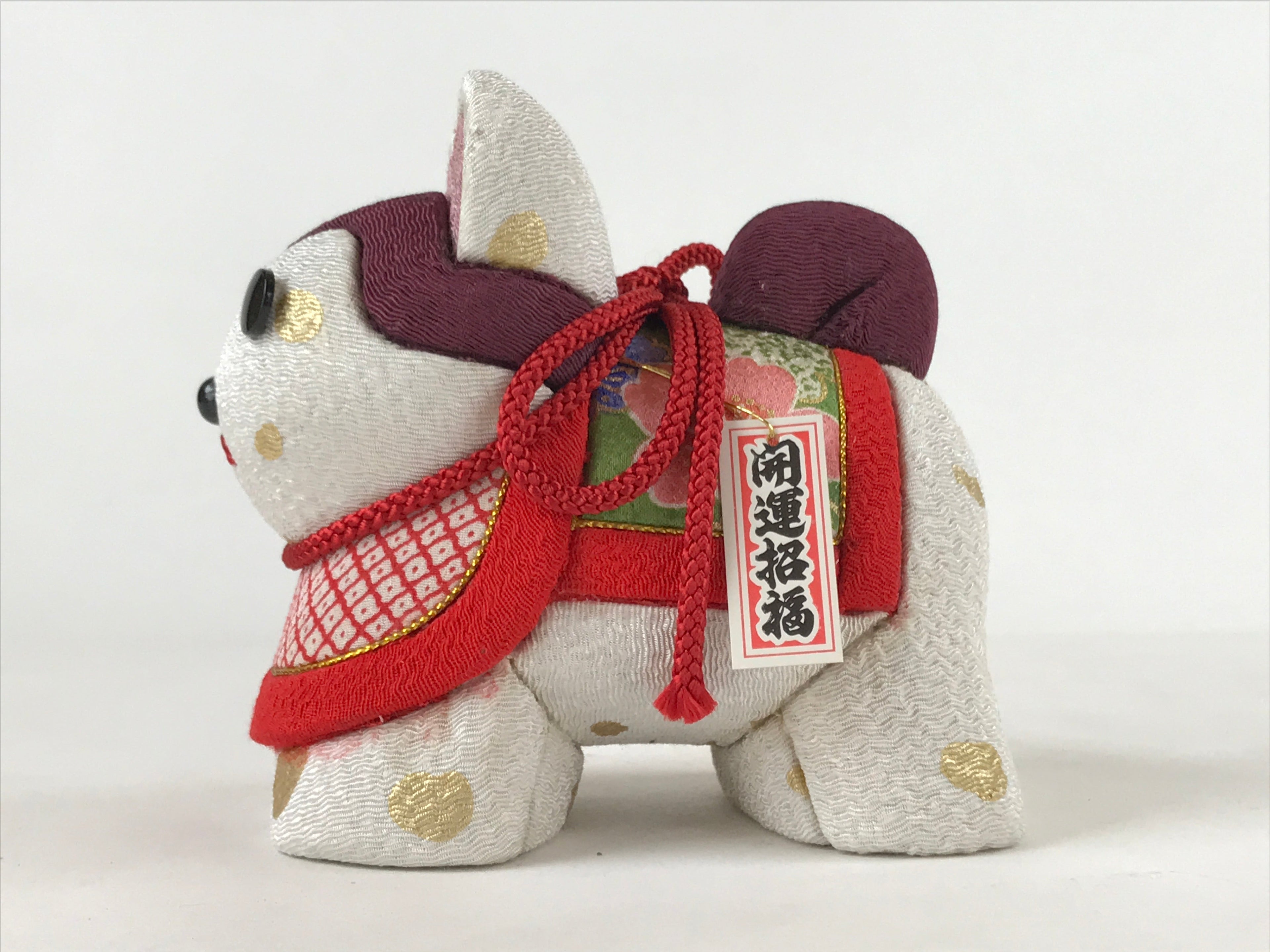 Japanese Silk Fabric Dog Inu Doll Vtg Chirimen Zaiku Traditional Craft BD966