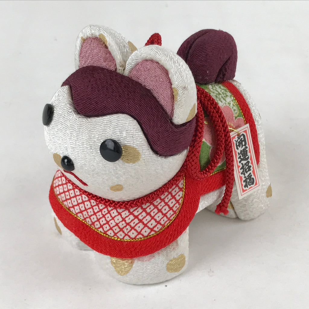 Japanese Silk Fabric Dog Inu Doll Vtg Chirimen Zaiku Traditional Craft BD966