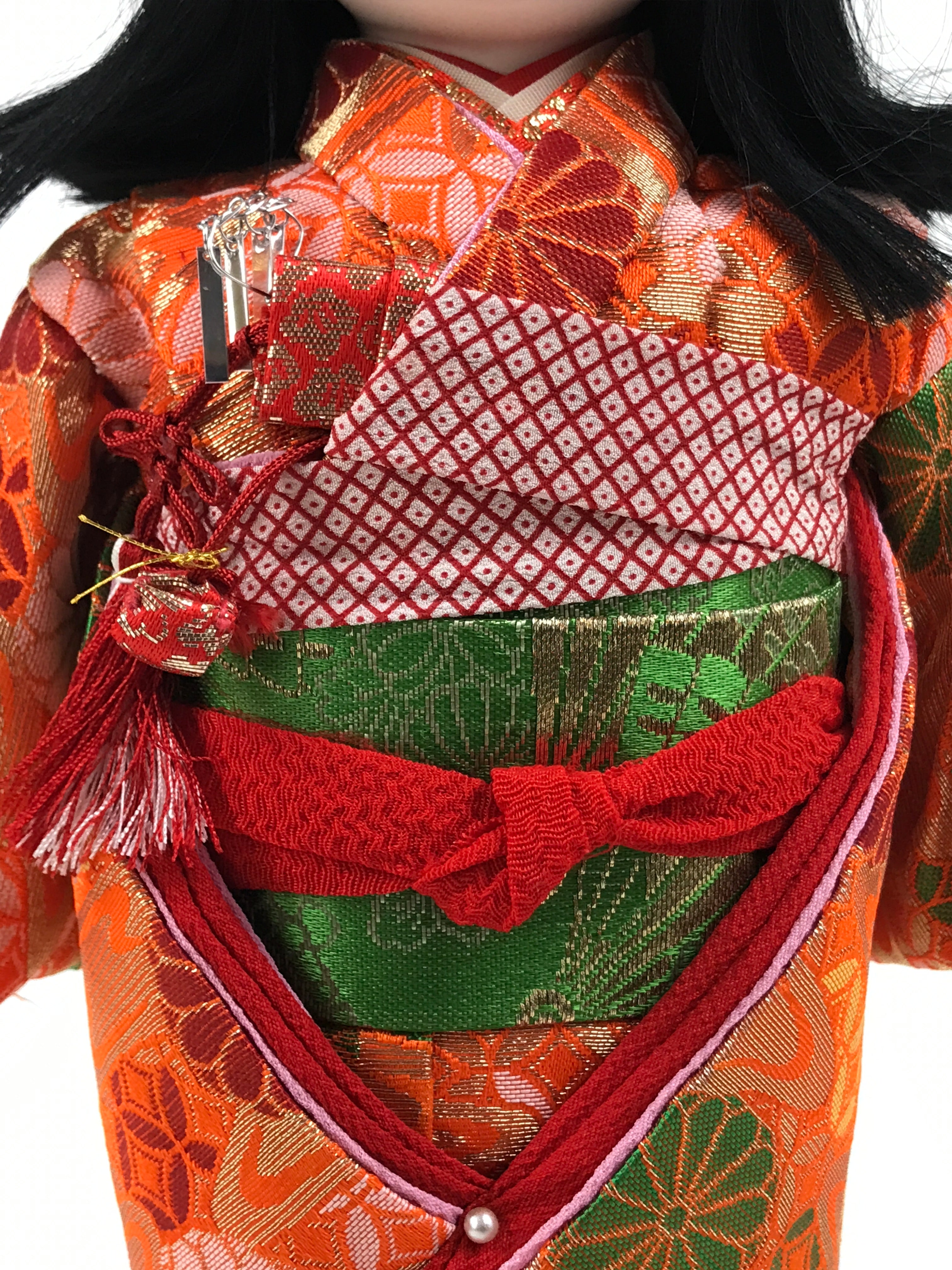 Japanese Silk Fabric Kimono Girl Doll Ichimatsu Vtg Ningyo Furisode Floral ST51
