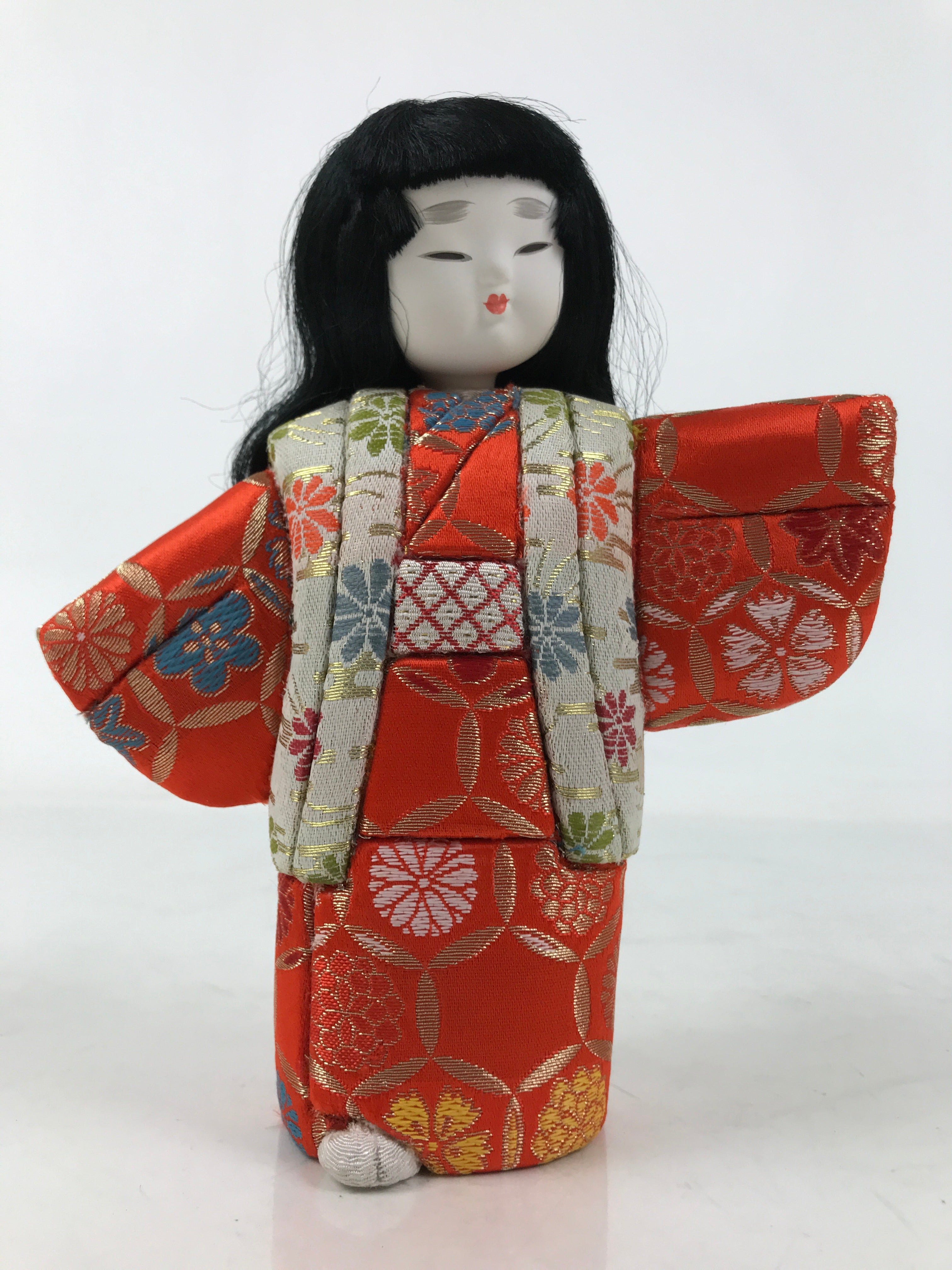 Japanese Silk Fabric Kimono Girl Doll Vtg Kimekomi Ningyo Figurine ST38