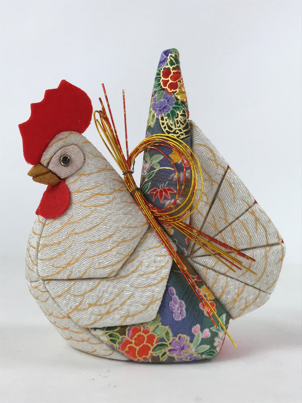Japanese Silk Fabric Rooster Doll Vtg Chirimen Zaiku Traditional Craft BD965