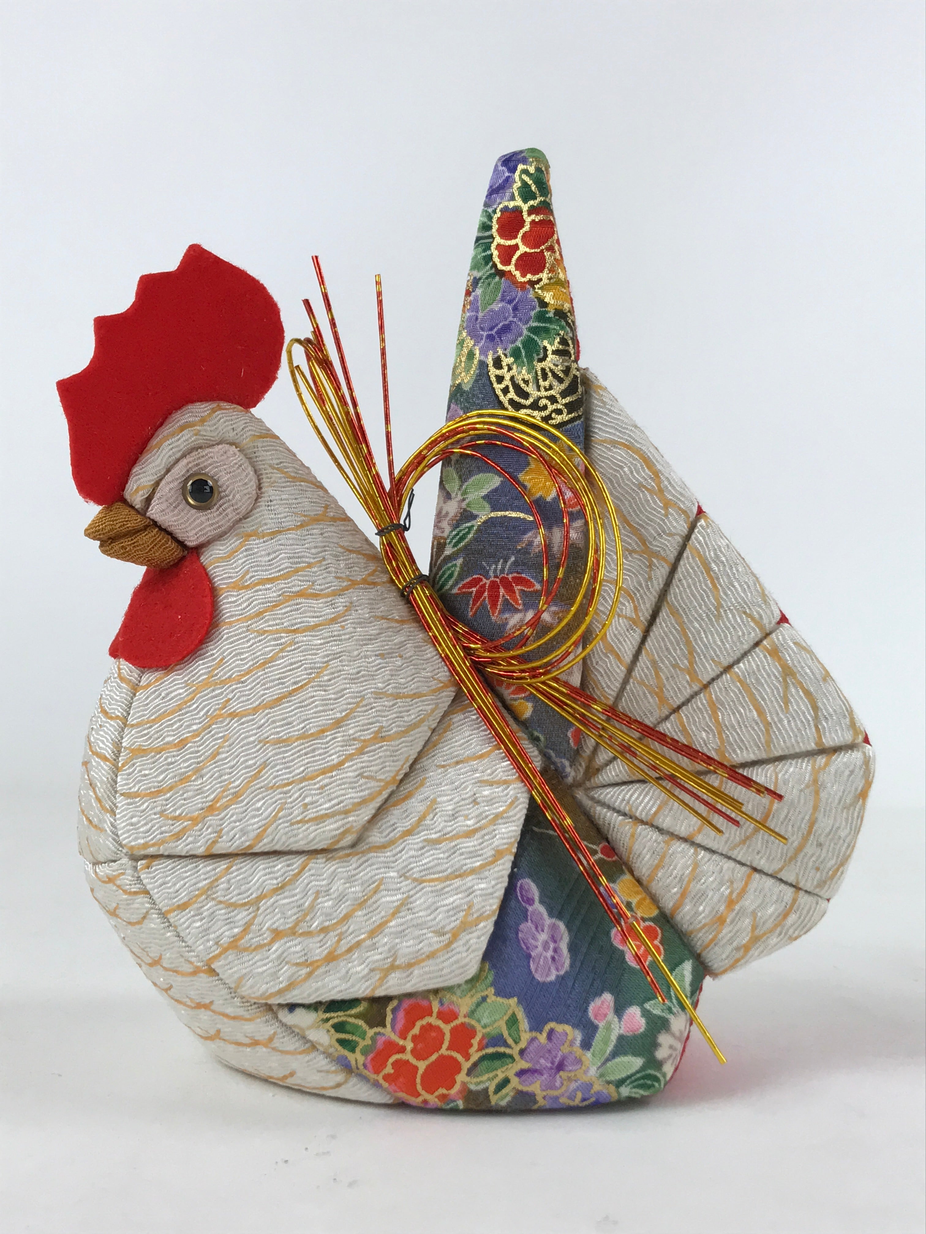 Japanese Silk Fabric Rooster Doll Vtg Chirimen Zaiku Traditional Craft BD965