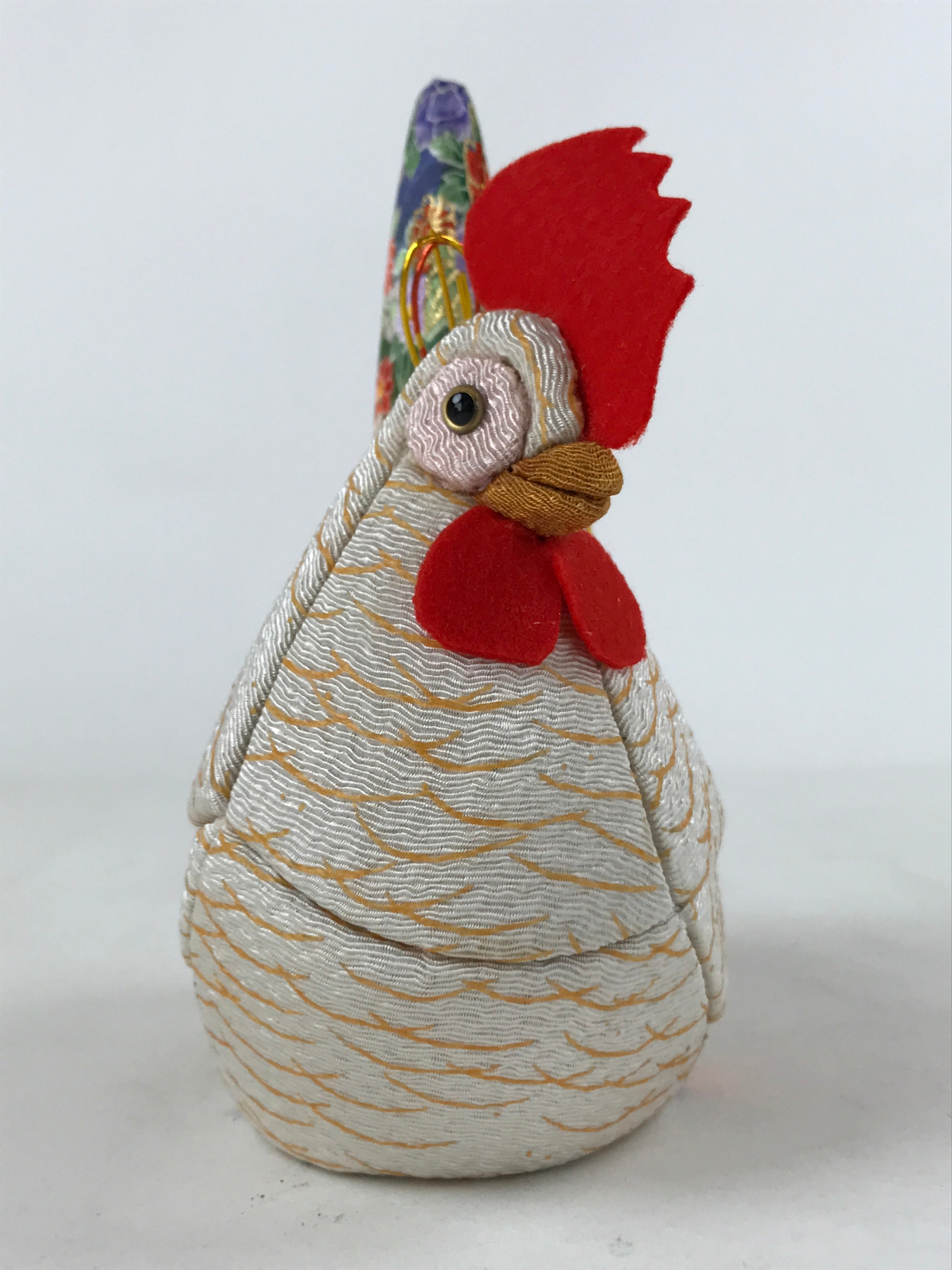 Japanese Silk Fabric Rooster Doll Vtg Chirimen Zaiku Traditional Craft BD965