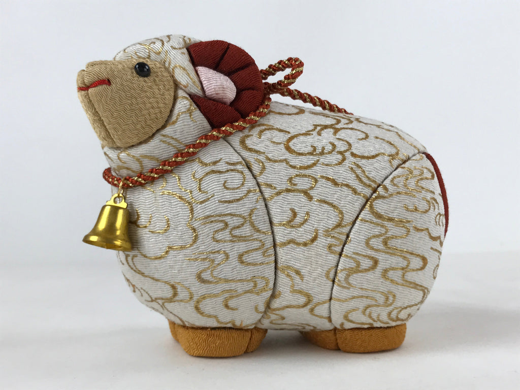 Japanese Silk Fabric Sheep Hitsuji Doll Vtg Chirimen Zaiku Traditional Craft BD9