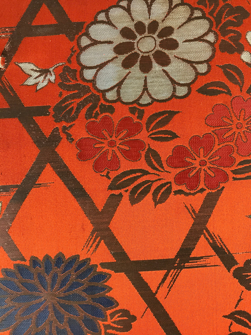 Japanese Silk Fabric Sheet Music Book Folder Vtg Floral Fuhonbasami Orange KB78