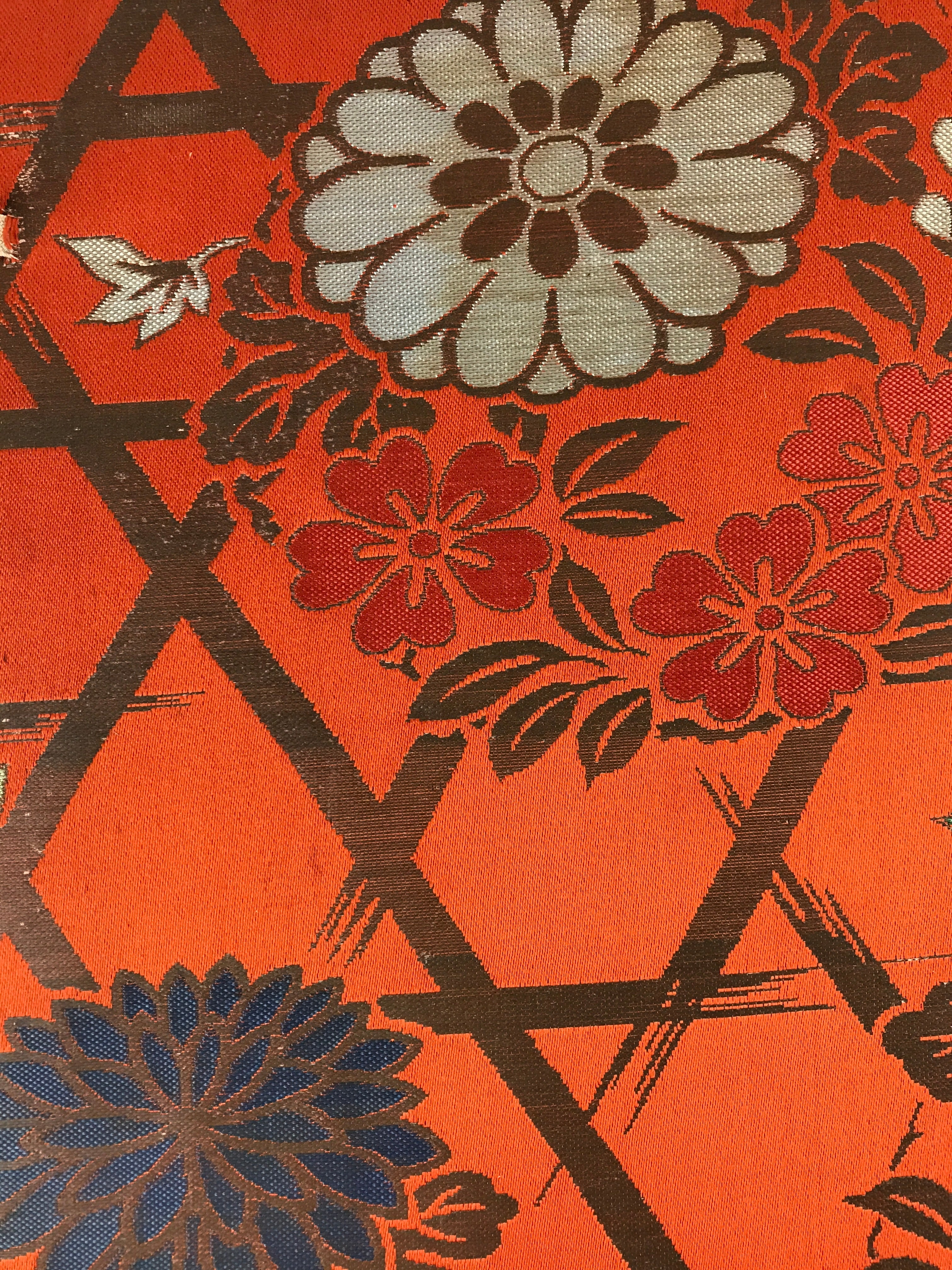 Japanese Silk Fabric Sheet Music Book Folder Vtg Floral Fuhonbasami Orange KB78