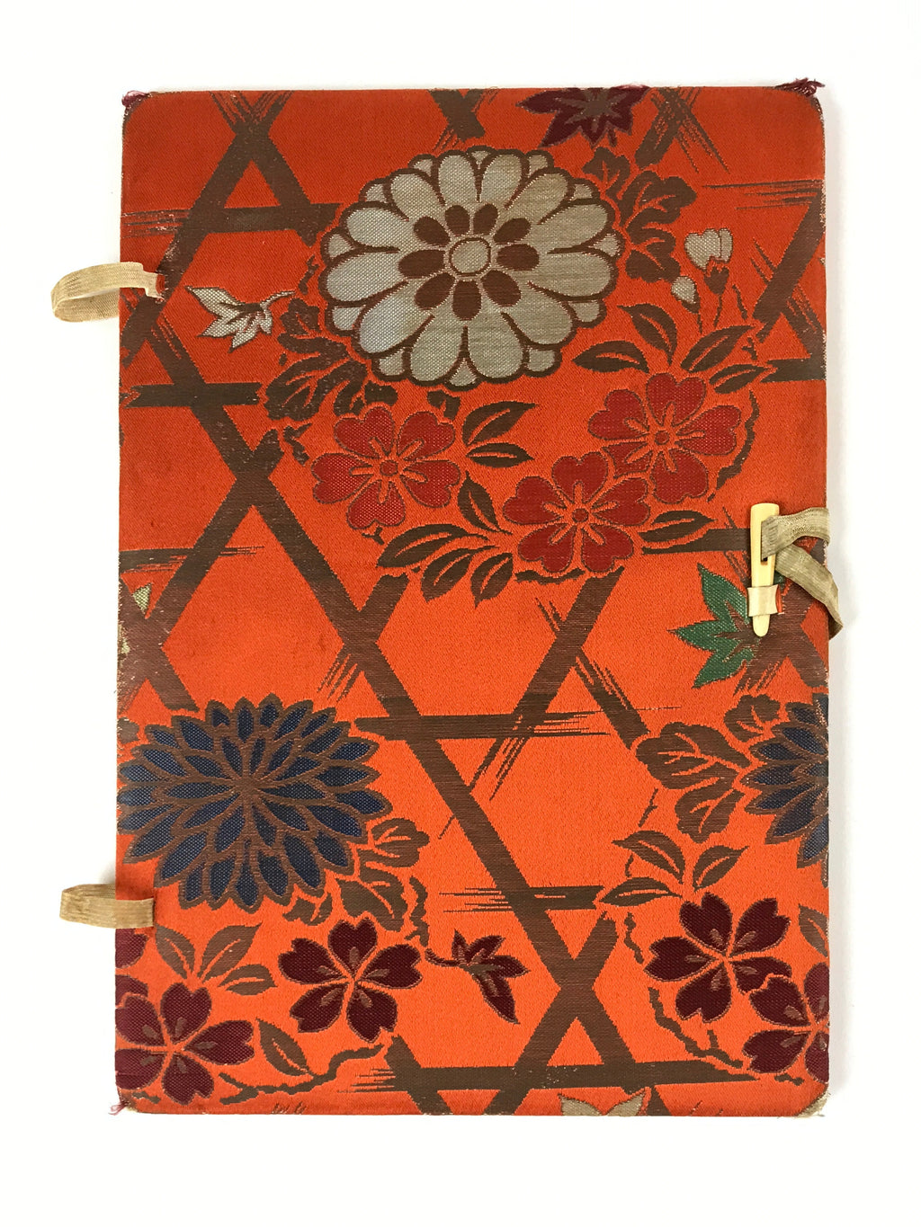 Japanese Silk Fabric Sheet Music Book Folder Vtg Floral Fuhonbasami Orange KB78