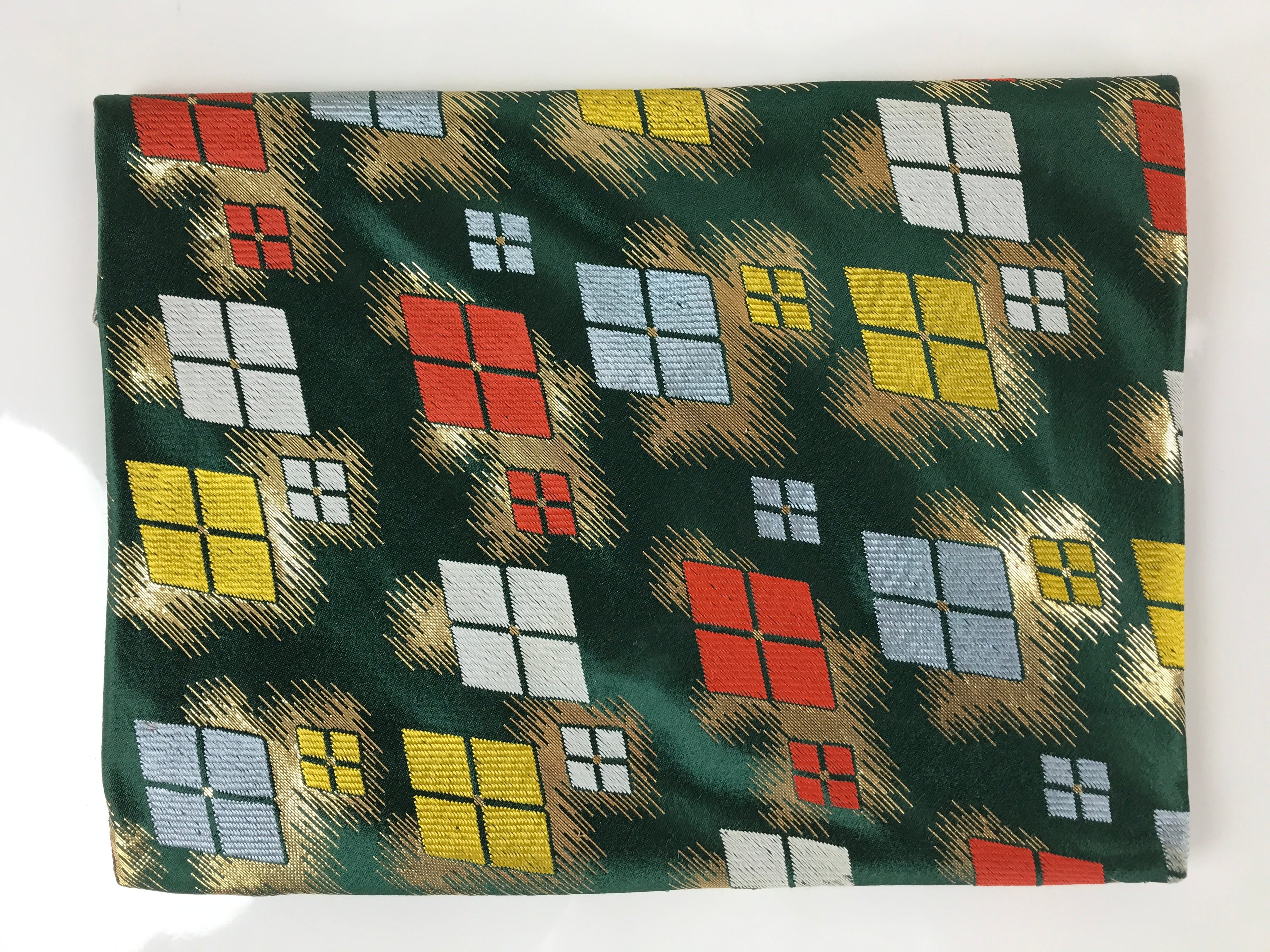 Japanese Silk Fabric Tea Ceremony Pouch Sukiyabukuro Vtg Green Floral KB82