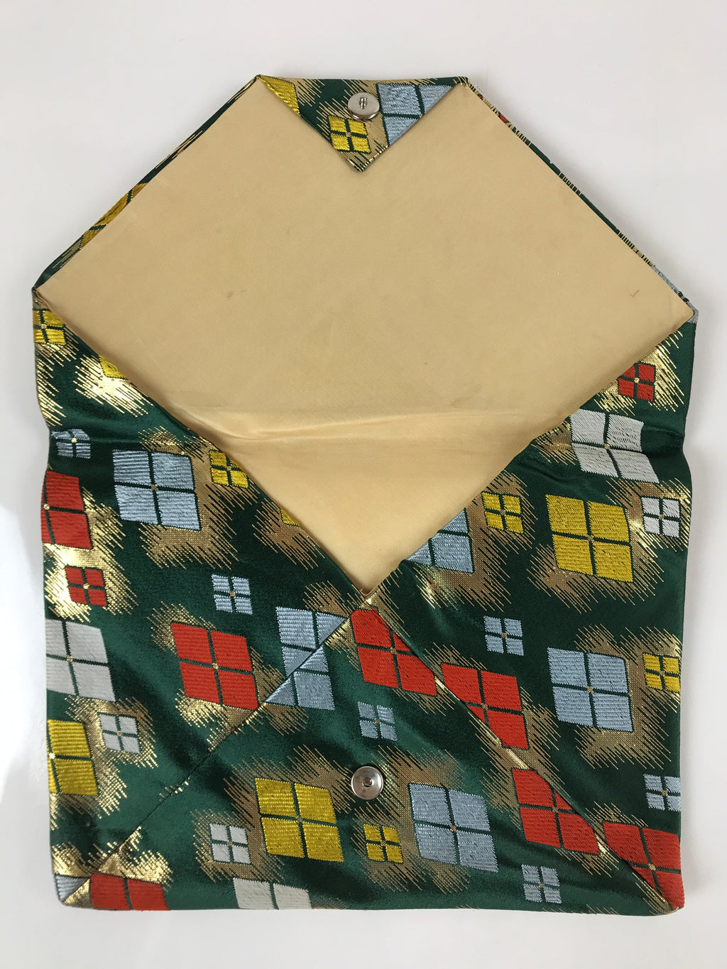 Japanese Silk Fabric Tea Ceremony Pouch Sukiyabukuro Vtg Green Floral KB82