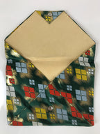 Japanese Silk Fabric Tea Ceremony Pouch Sukiyabukuro Vtg Green Floral KB82