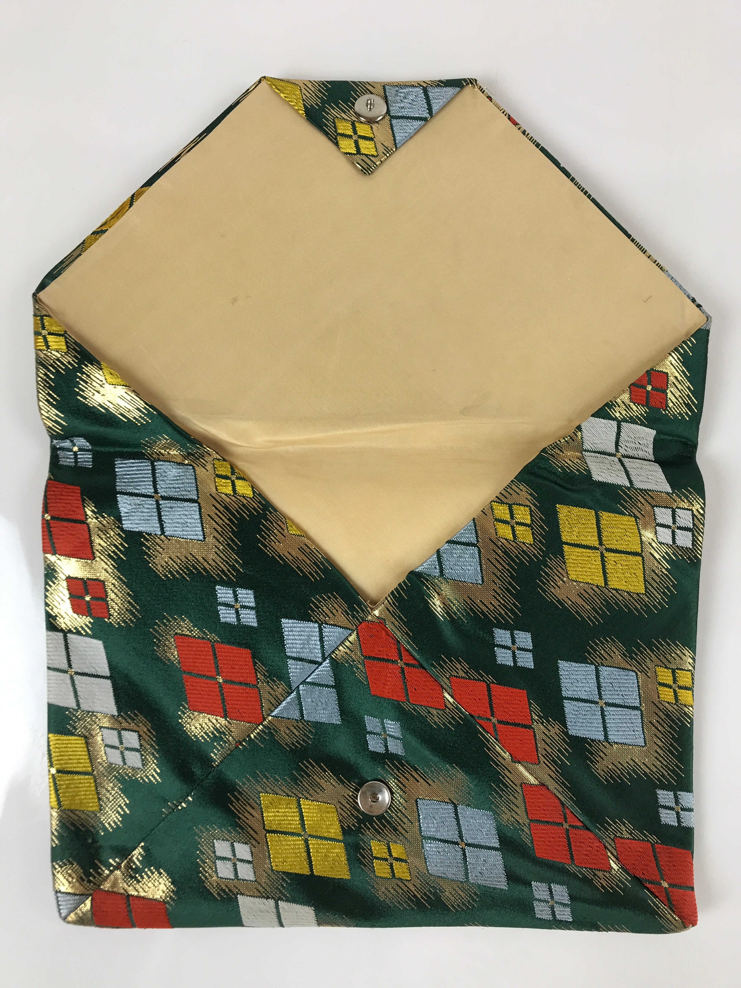 Japanese Silk Fabric Tea Ceremony Pouch Sukiyabukuro Vtg Green Floral KB82
