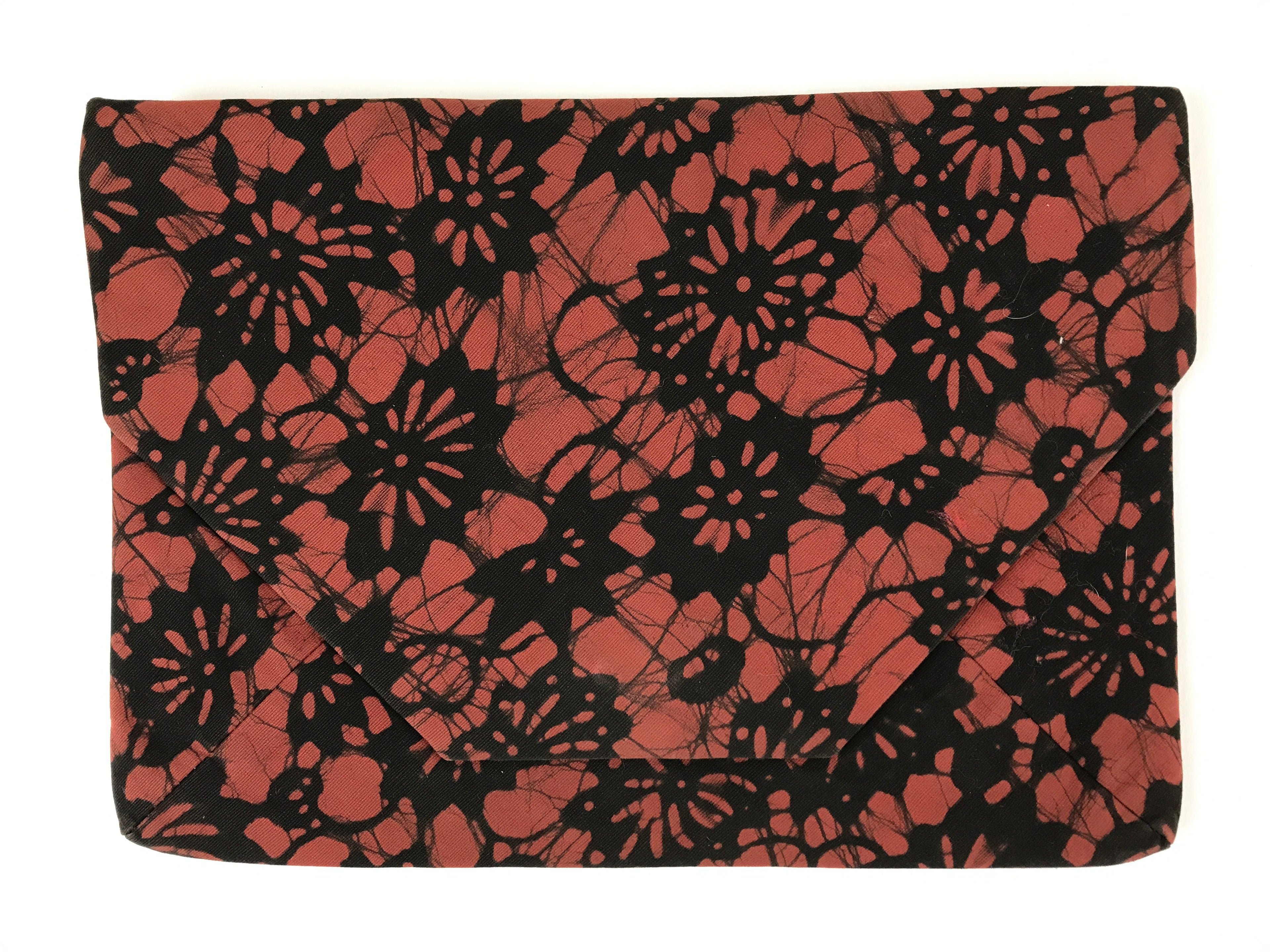 Japanese Silk Fabric Tea Ceremony Pouch Sukiyabukuro Vtg Red Black Floral KB81