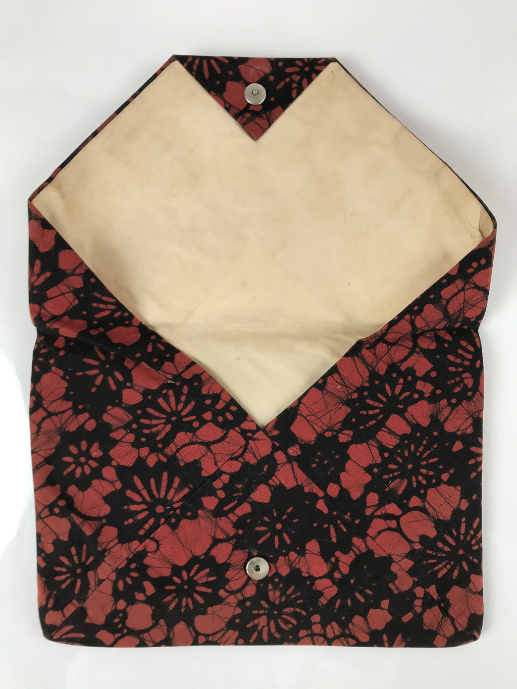 Japanese Silk Fabric Tea Ceremony Pouch Sukiyabukuro Vtg Red Black Floral KB81