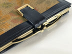 Japanese Silk Fabric Wallet Vtg Gamaguchi Clasp Pleather Floral Blue Brown KB86