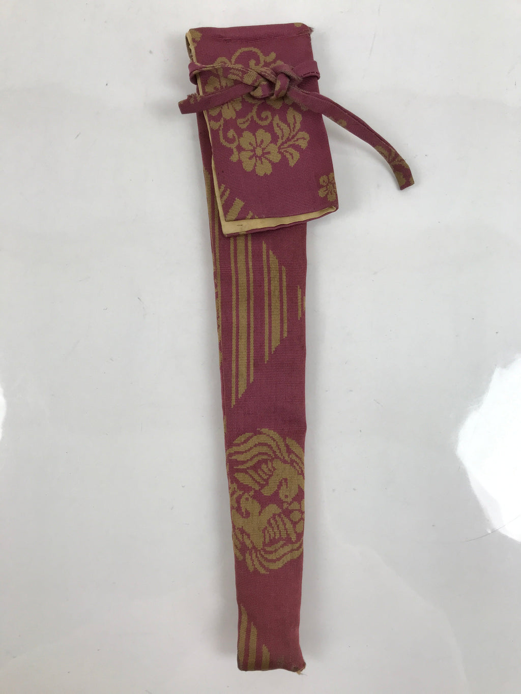 Japanese Silk Folding Fan Case Vtg Maisen Sensubukuro Red Gold Floral Bird KB88