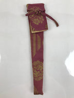 Japanese Silk Folding Fan Case Vtg Maisen Sensubukuro Red Gold Floral Bird KB88