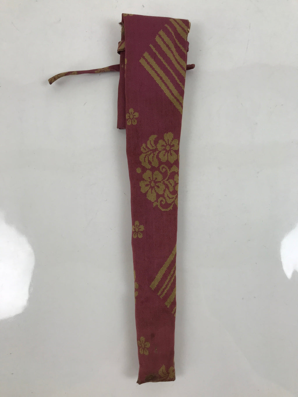 Japanese Silk Folding Fan Case Vtg Maisen Sensubukuro Red Gold Floral Bird KB88