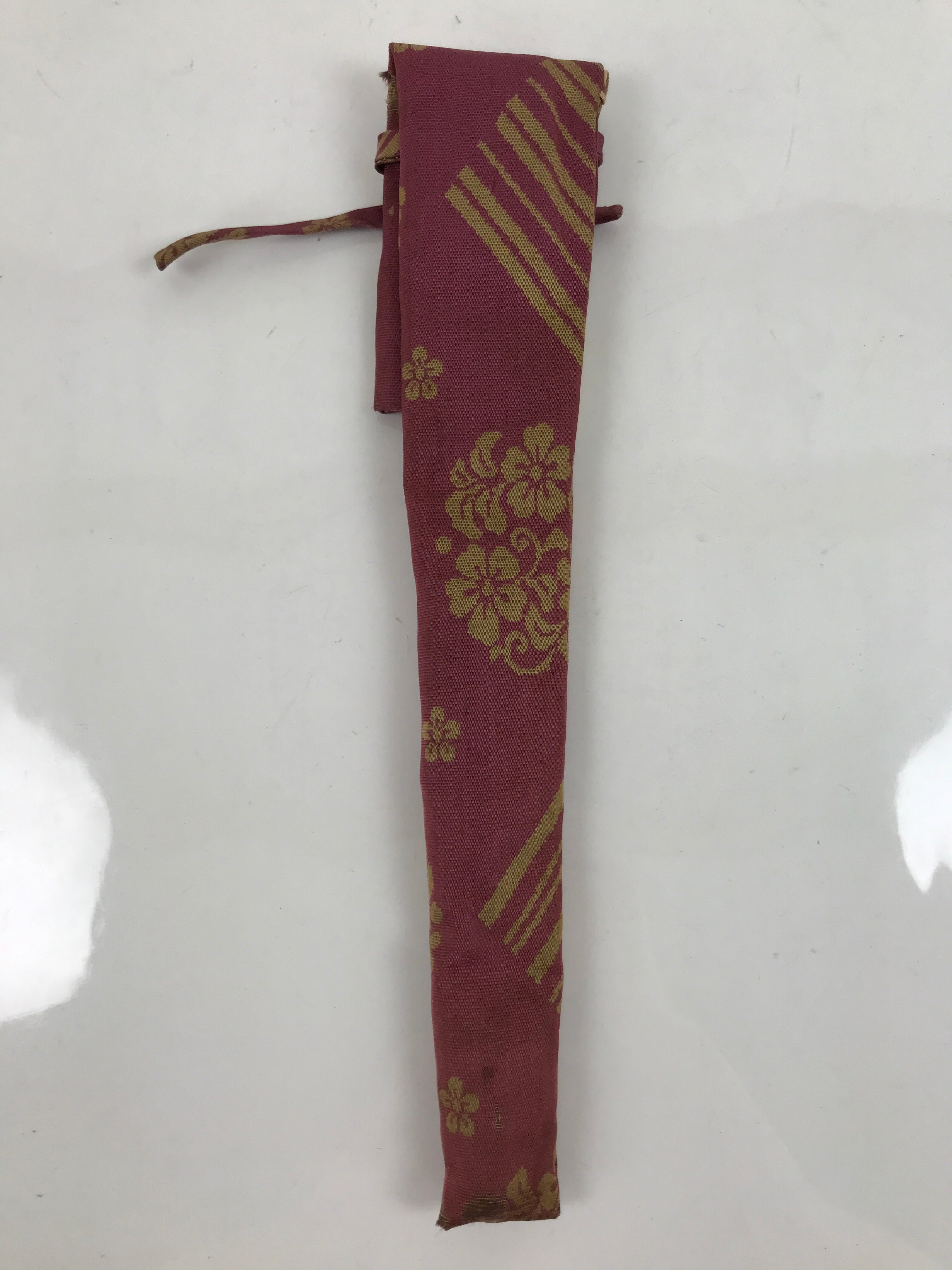 Japanese Silk Folding Fan Case Vtg Maisen Sensubukuro Red Gold Floral Bird KB88