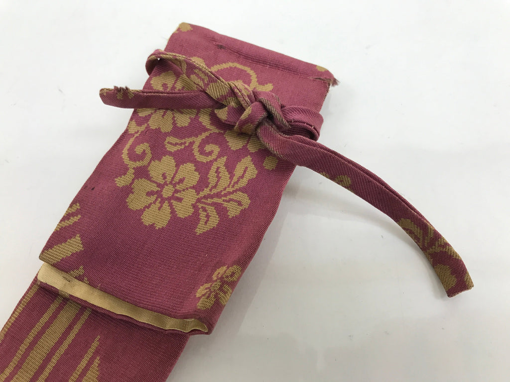 Japanese Silk Folding Fan Case Vtg Maisen Sensubukuro Red Gold Floral Bird KB88