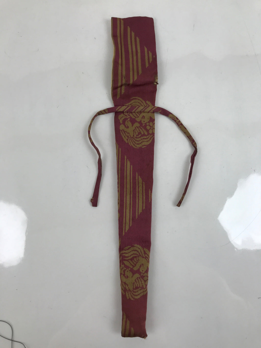 Japanese Silk Folding Fan Case Vtg Maisen Sensubukuro Red Gold Floral Bird KB88
