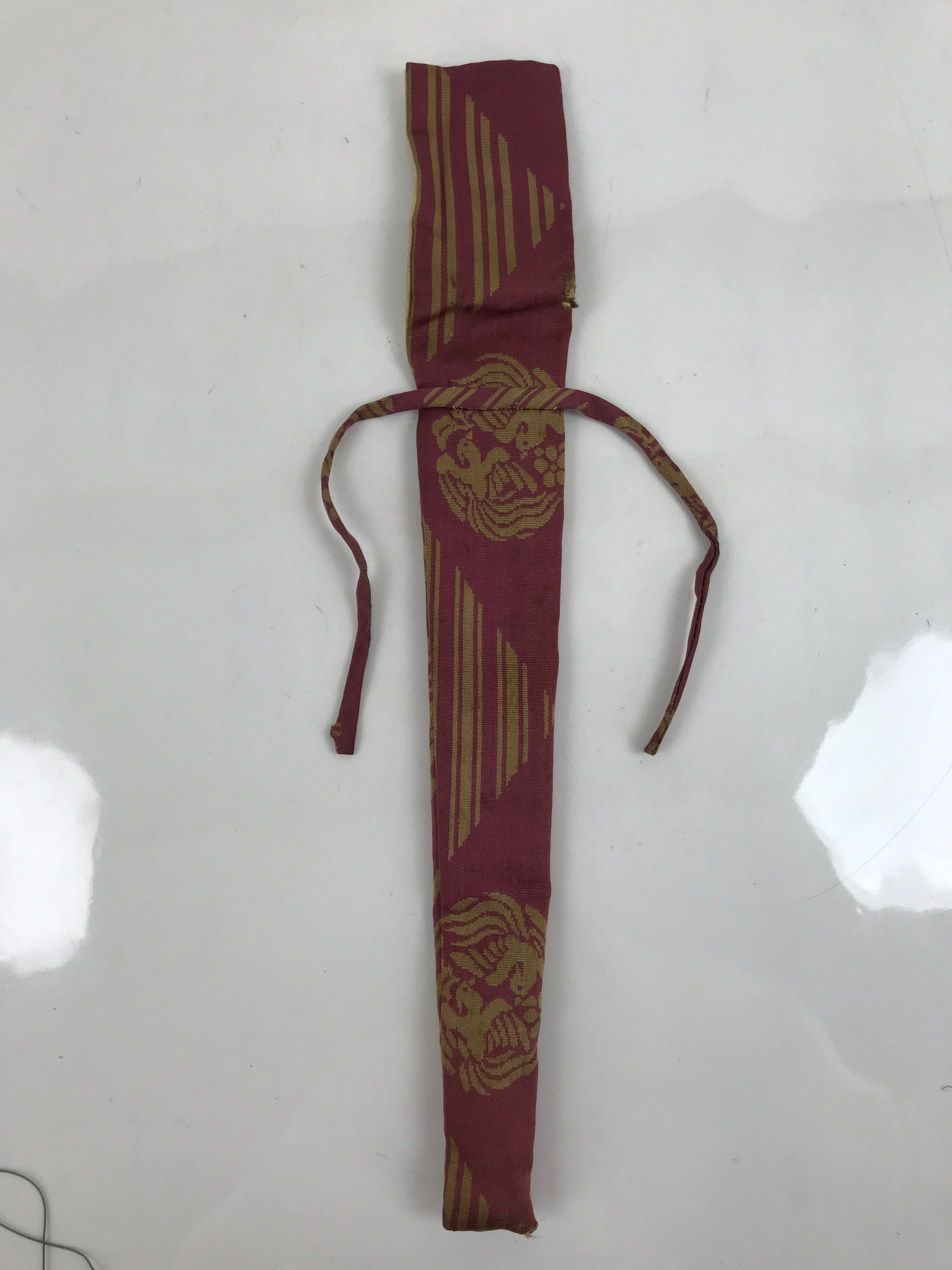 Japanese Silk Folding Fan Case Vtg Maisen Sensubukuro Red Gold Floral Bird KB88