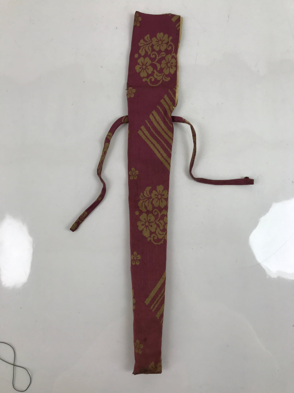 Japanese Silk Folding Fan Case Vtg Maisen Sensubukuro Red Gold Floral Bird KB88