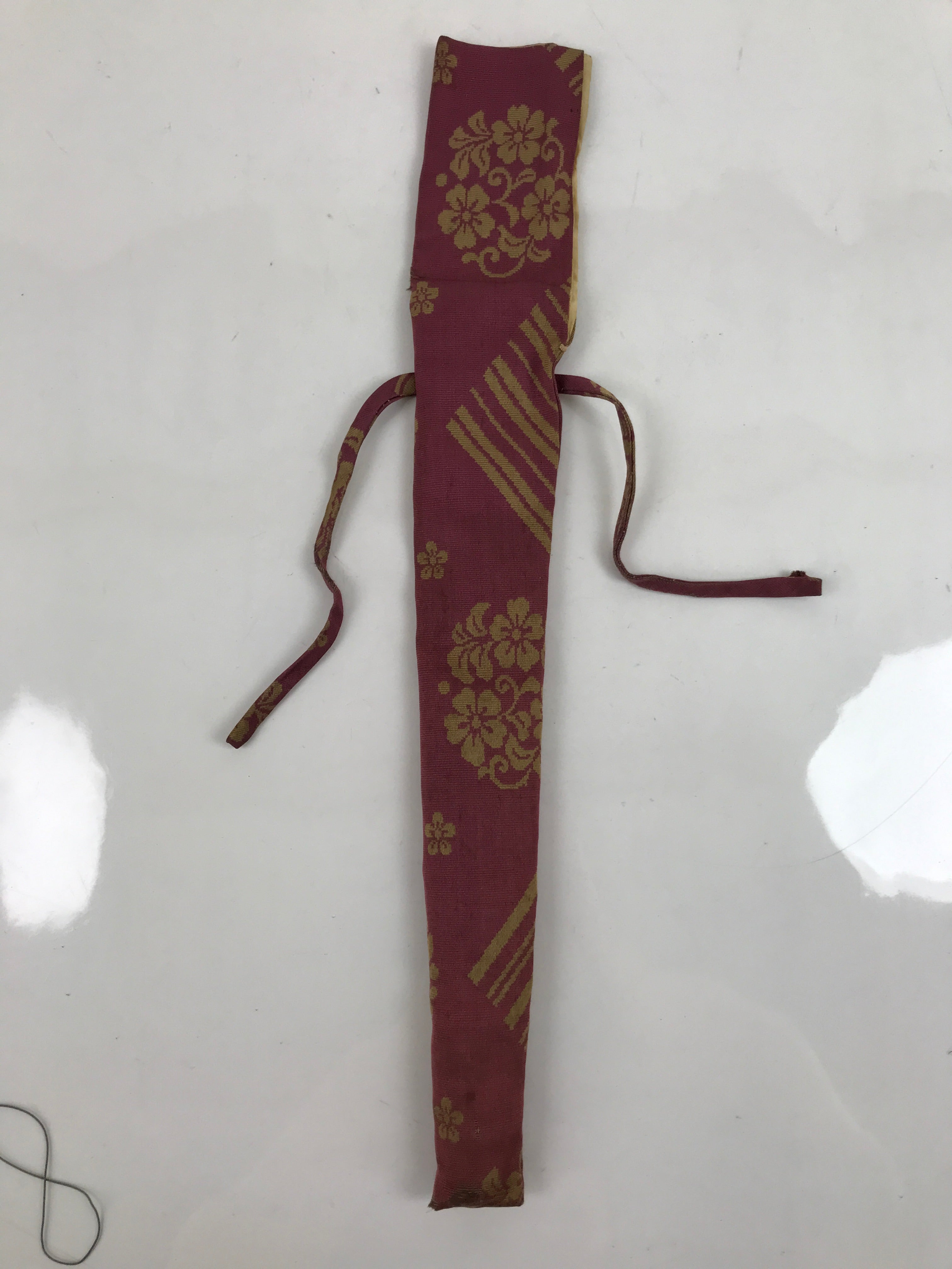Japanese Silk Folding Fan Case Vtg Maisen Sensubukuro Red Gold Floral Bird KB88
