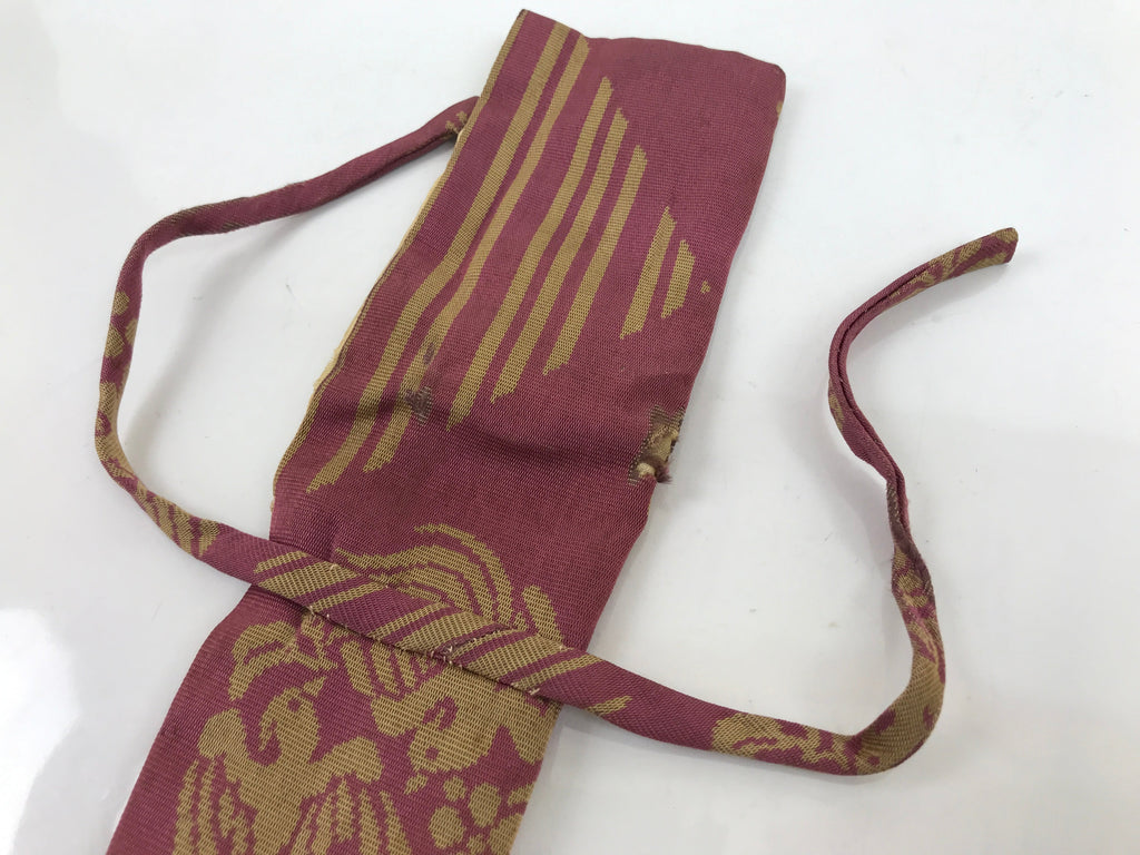 Japanese Silk Folding Fan Case Vtg Maisen Sensubukuro Red Gold Floral Bird KB88