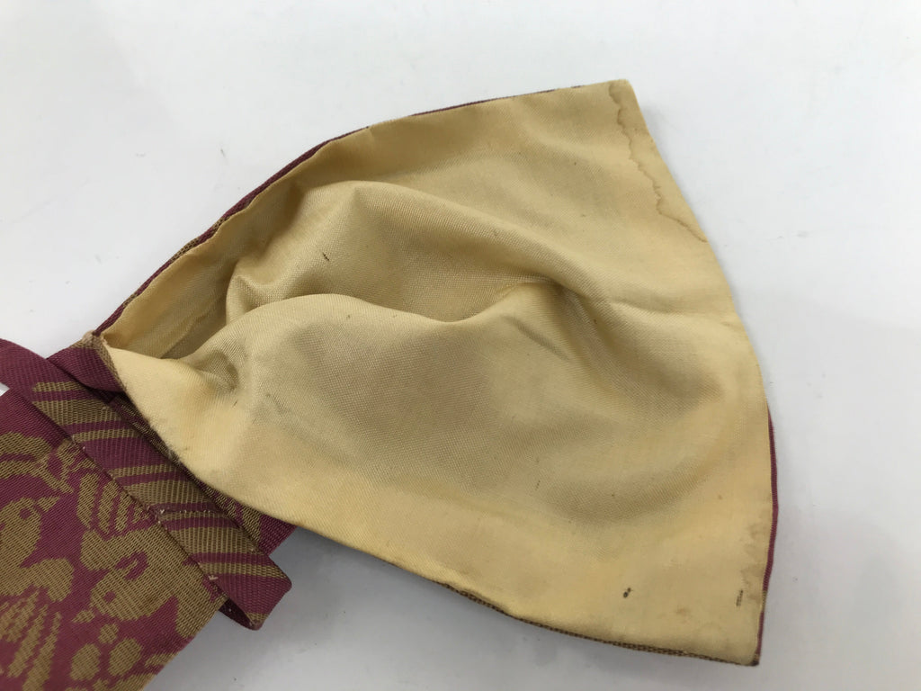 Japanese Silk Folding Fan Case Vtg Maisen Sensubukuro Red Gold Floral Bird KB88