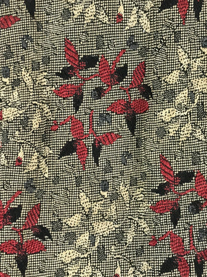 Japanese Silk Folding Fan Case Vtg Maisen Sensubukuro Red Gray Leaves KB76