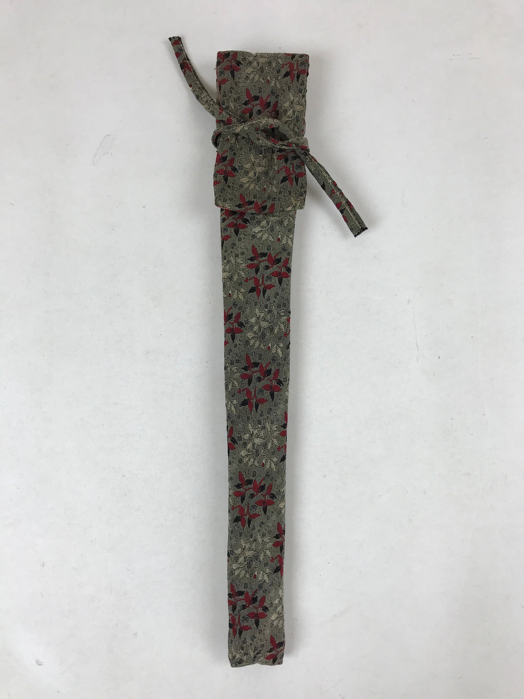 Japanese Silk Folding Fan Case Vtg Maisen Sensubukuro Red Gray Leaves KB76