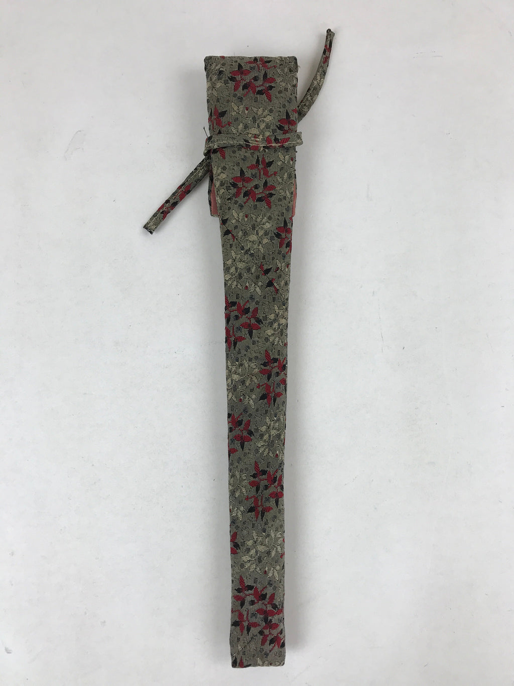 Japanese Silk Folding Fan Case Vtg Maisen Sensubukuro Red Gray Leaves KB76