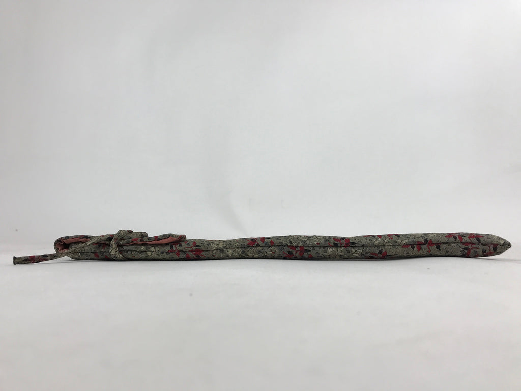 Japanese Silk Folding Fan Case Vtg Maisen Sensubukuro Red Gray Leaves KB76