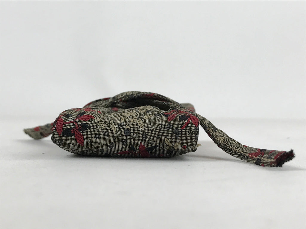 Japanese Silk Folding Fan Case Vtg Maisen Sensubukuro Red Gray Leaves KB76