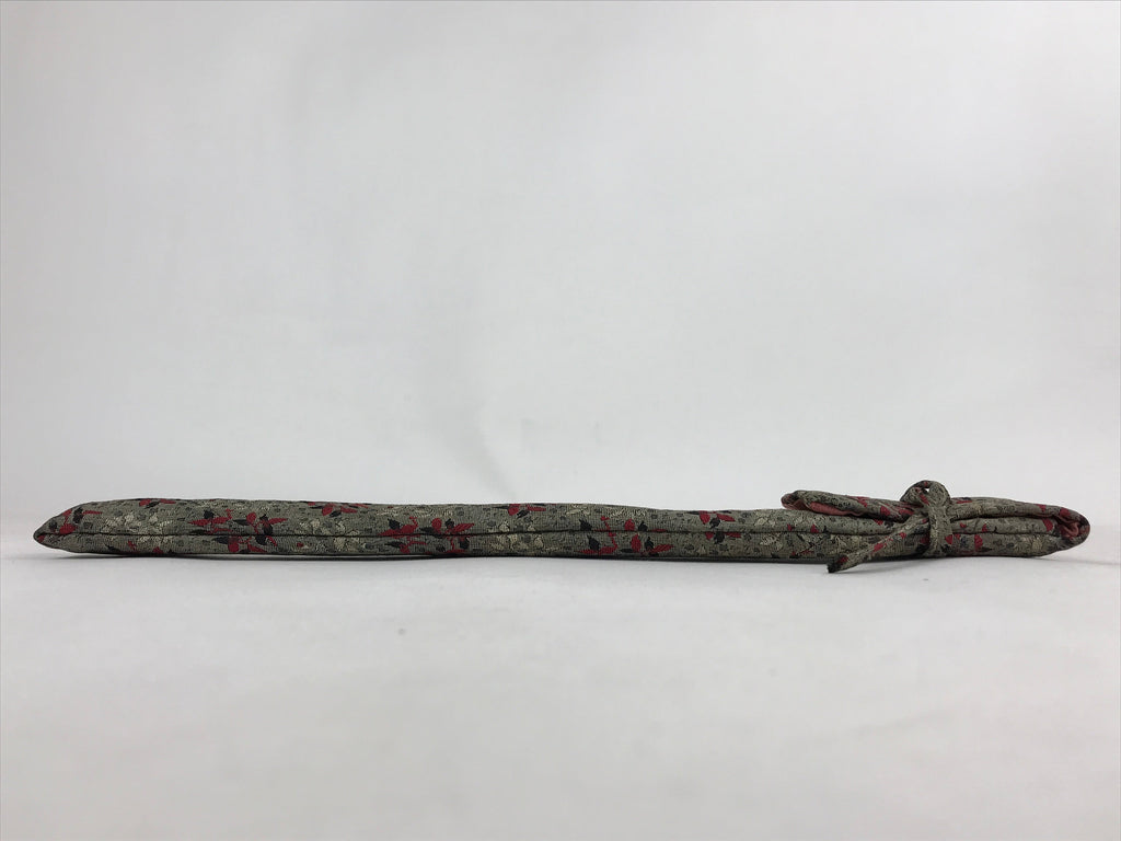 Japanese Silk Folding Fan Case Vtg Maisen Sensubukuro Red Gray Leaves KB76