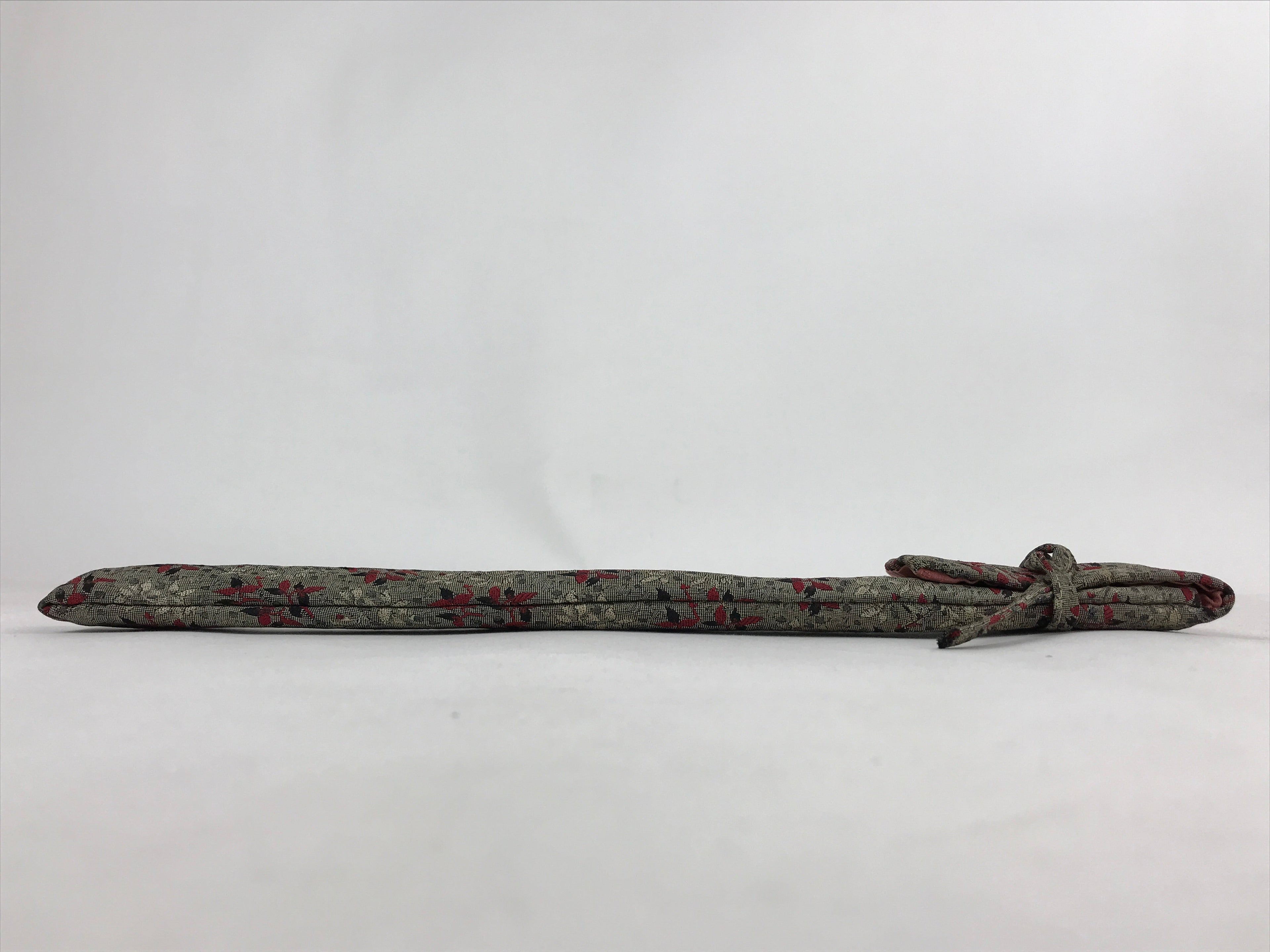 Japanese Silk Folding Fan Case Vtg Maisen Sensubukuro Red Gray Leaves KB76