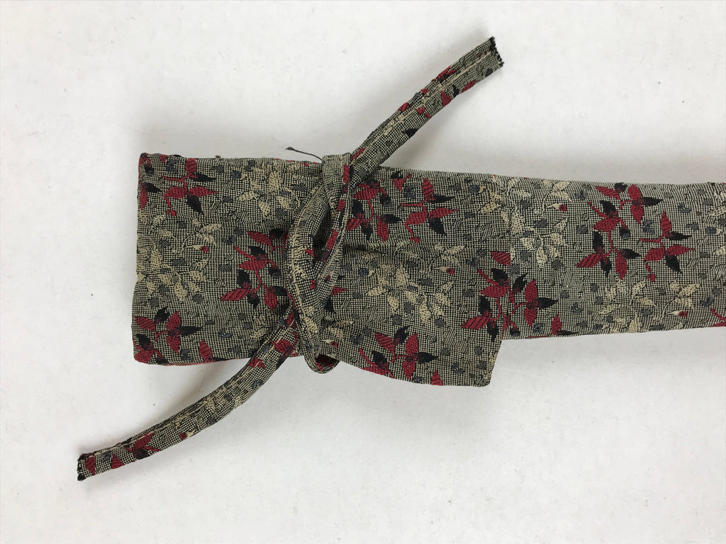Japanese Silk Folding Fan Case Vtg Maisen Sensubukuro Red Gray Leaves KB76