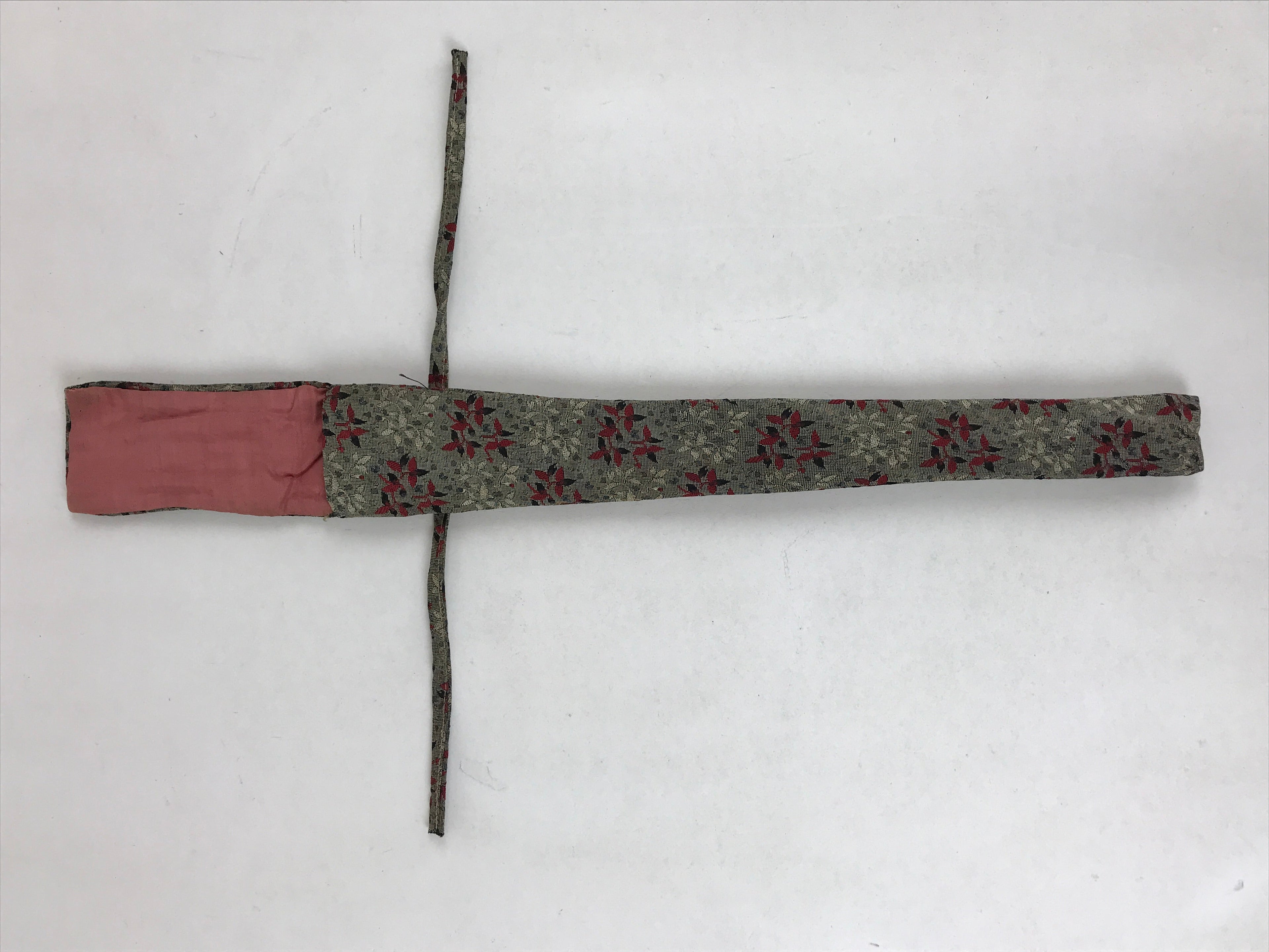 Japanese Silk Folding Fan Case Vtg Maisen Sensubukuro Red Gray Leaves KB76